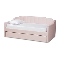 Baxton Studio Lennon Modern and Contemporary Pink Velvet Fabric Upholstered Twin Size Daybed with Trundle